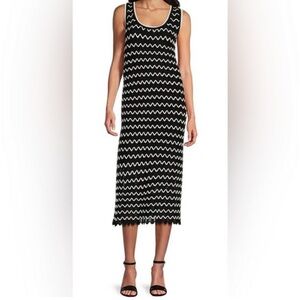 Ming Wang Black and White Zig Zag Chevron Sleeveless Sheath Knit Dress Sz Large